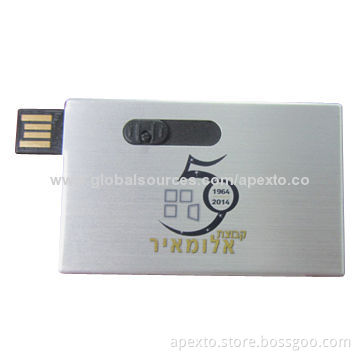 Metal Card-shaped USB Flash Disk, Supports Plug-and-Play Function, Data Preloading and Encryption
